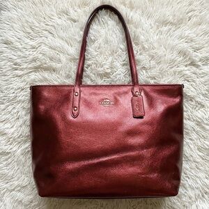 Coach - Red and Gold City Zip Tote in Metallic Crossgrain Leather
